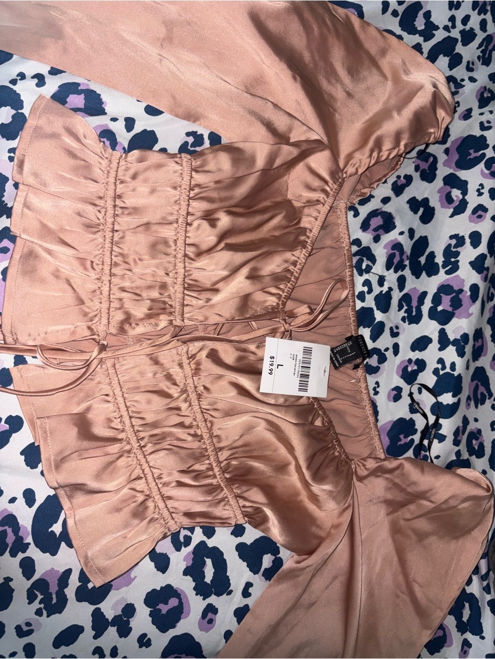 Forever 21 Blush Pink Satin Smocked Off-Shoulder Top